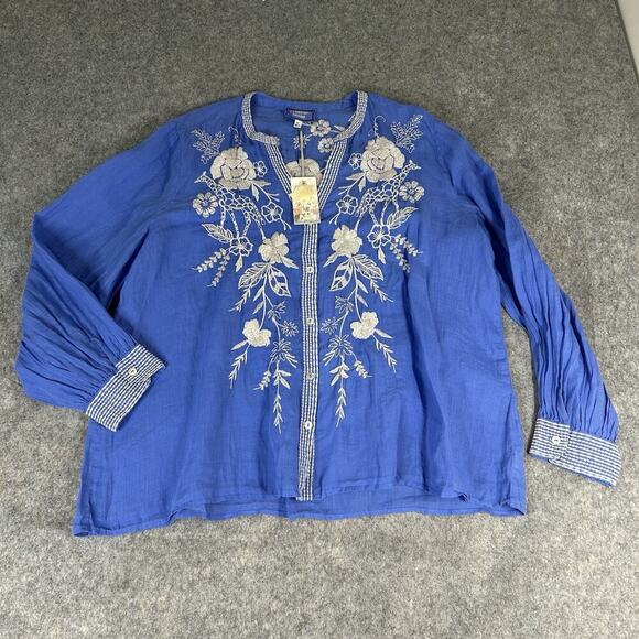 Johnny Was Top Womens XL Osiris Relaxed Button Down Shirt Embroidered Floral - Picture 1 of 11